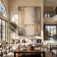 "Gold Foil Luxury" - Modern Heavy Impasto Abstract Artwork | Beige & White Palette Knife Painting | Luxury Vertical Wall Art #PT 2626