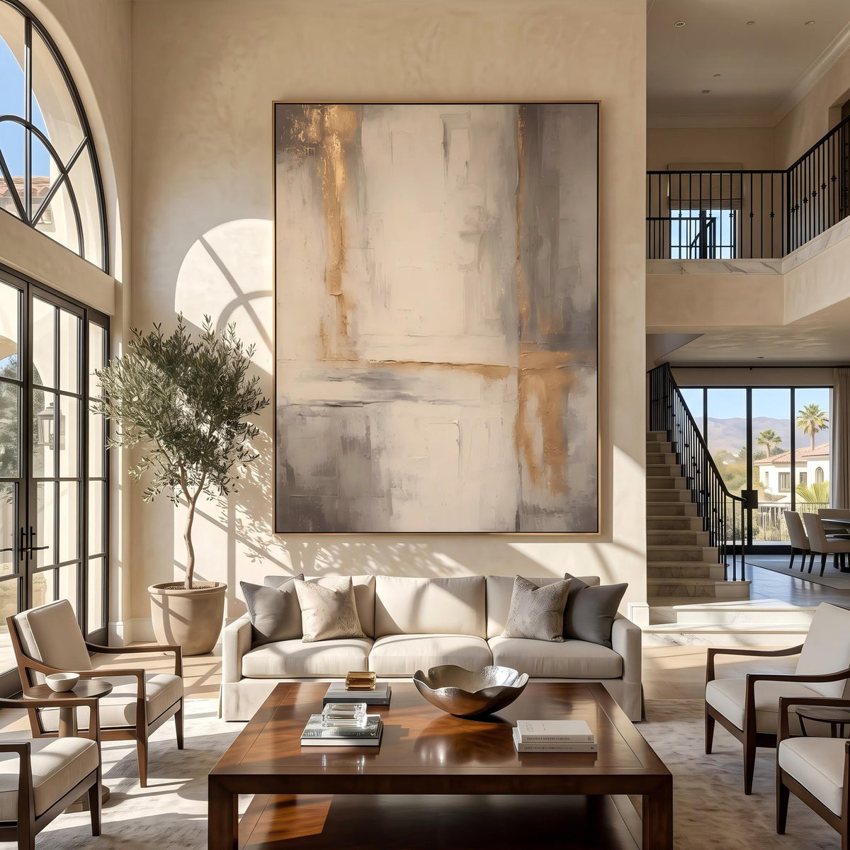 "Gold Foil Luxury" - Modern Heavy Impasto Abstract Artwork | Beige & White Palette Knife Painting | Luxury Vertical Wall Art #PT 2626