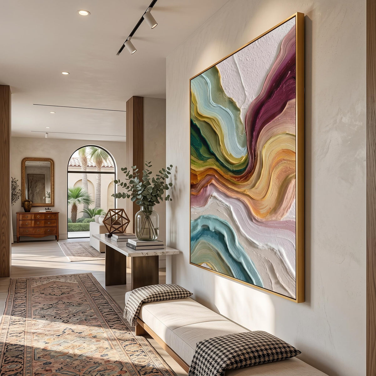 "Multicolor Layer Flow Abstract Wall" - Modern Heavy Impasto Abstract Artwork | Beige Palette Knife Painting | Luxury Vertical Wall Art #PT 2621
