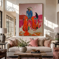 "Crow Cowboy" - Modern Heavy Impasto Western Animal Artwork | Pink Palette Knife Painting | Luxury Vertical Wall Art #PT 2649