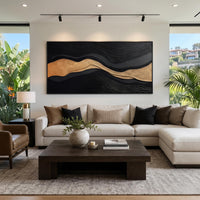 "Luxury Black‑Gold Layered Mountain" - Modern Heavy Impasto Landscape Artwork | Beige Palette Knife Painting | Luxury Horizontal Wall Art #PT 2612