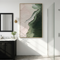 "Flowing Sage Wave Divide" – Modern Heavy Impasto Wabi‑Sabi Abstract | 3D Soft Blush Pink & Gradient Sage‑Green Palette Knife Painting | Luxury Vertical Wall Art #PT 596
