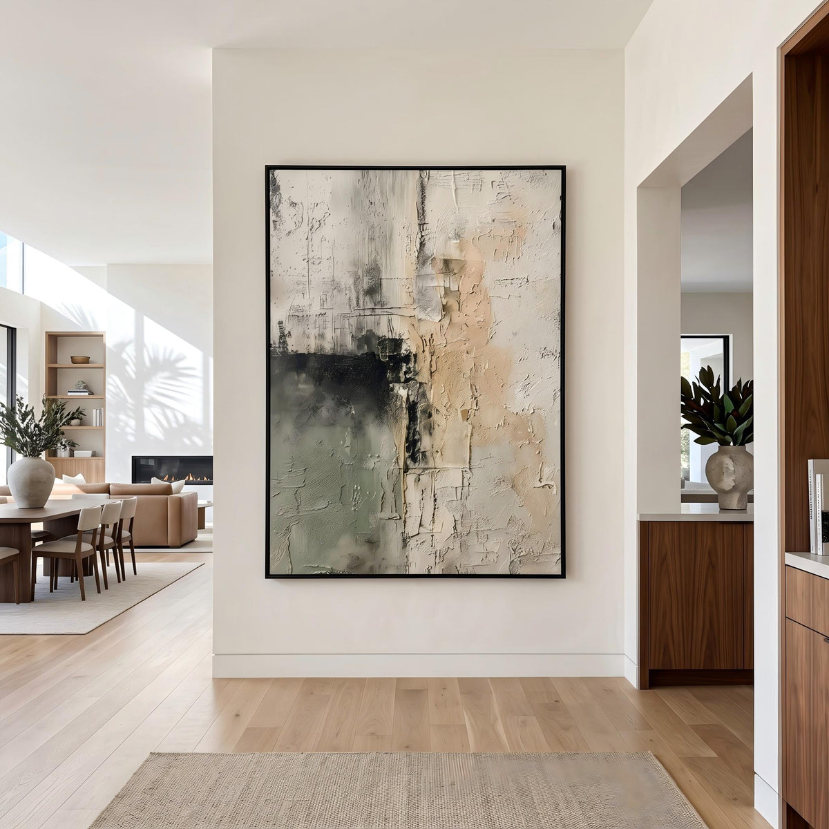"Sage Green Beige Textured Abstract Wall" - Modern Heavy Impasto Abstract Artwork | Beige Palette Knife Painting | Luxury Vertical Wall Art #PT 2601