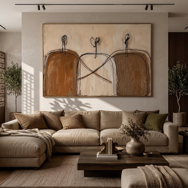 "Earthy‑Tone Minimal Abstract Figure Wall" - Modern Heavy Impasto Abstract Artwork | Brown Palette Knife Painting | Luxury Horizontal Wall Art #PT 2609