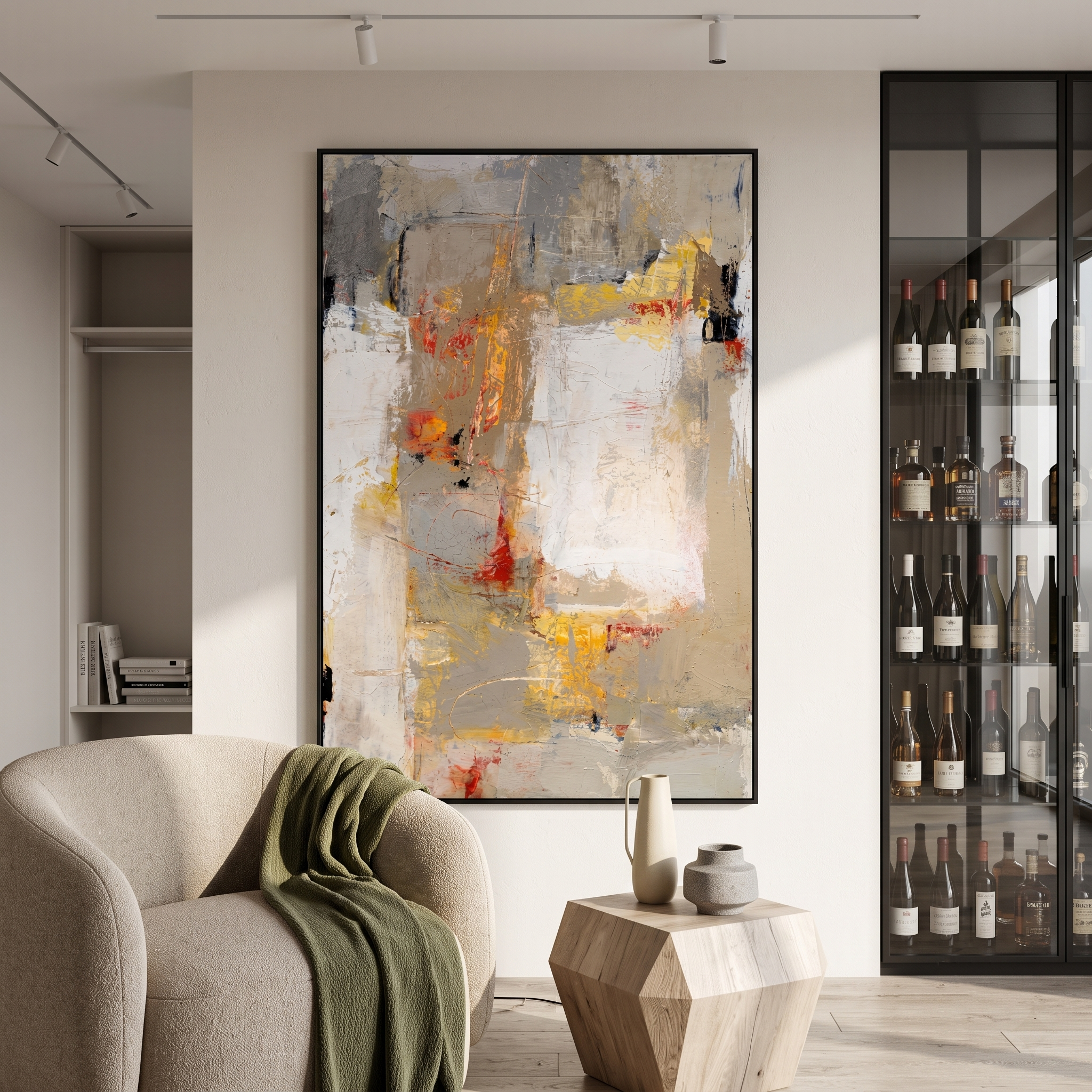 "Earthy Ochre Neutral Abstract Layers" – Modern Heavy Impasto Contemporary Abstract | 3D Warm Taupe & Fiery Russet Palette Knife Painting | Luxury Vertical Wall Art #PT 573
