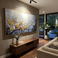 "Azure Quiet Motion" is a 100% hand-painted abstract artwork created with professional oil and acrylic paints on high-quality canvas. Its blue & orange palette and visible textured strokes give every piece authentic handmade variation and tactile depth.