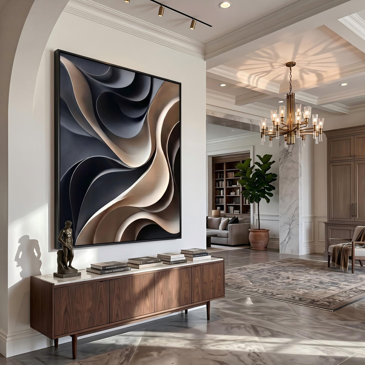 "Layered Wave" - Modern Heavy Impasto Ocean Wave Seascape | Beige Palette Knife Painting | Luxury Vertical Wall Art #PT 2630