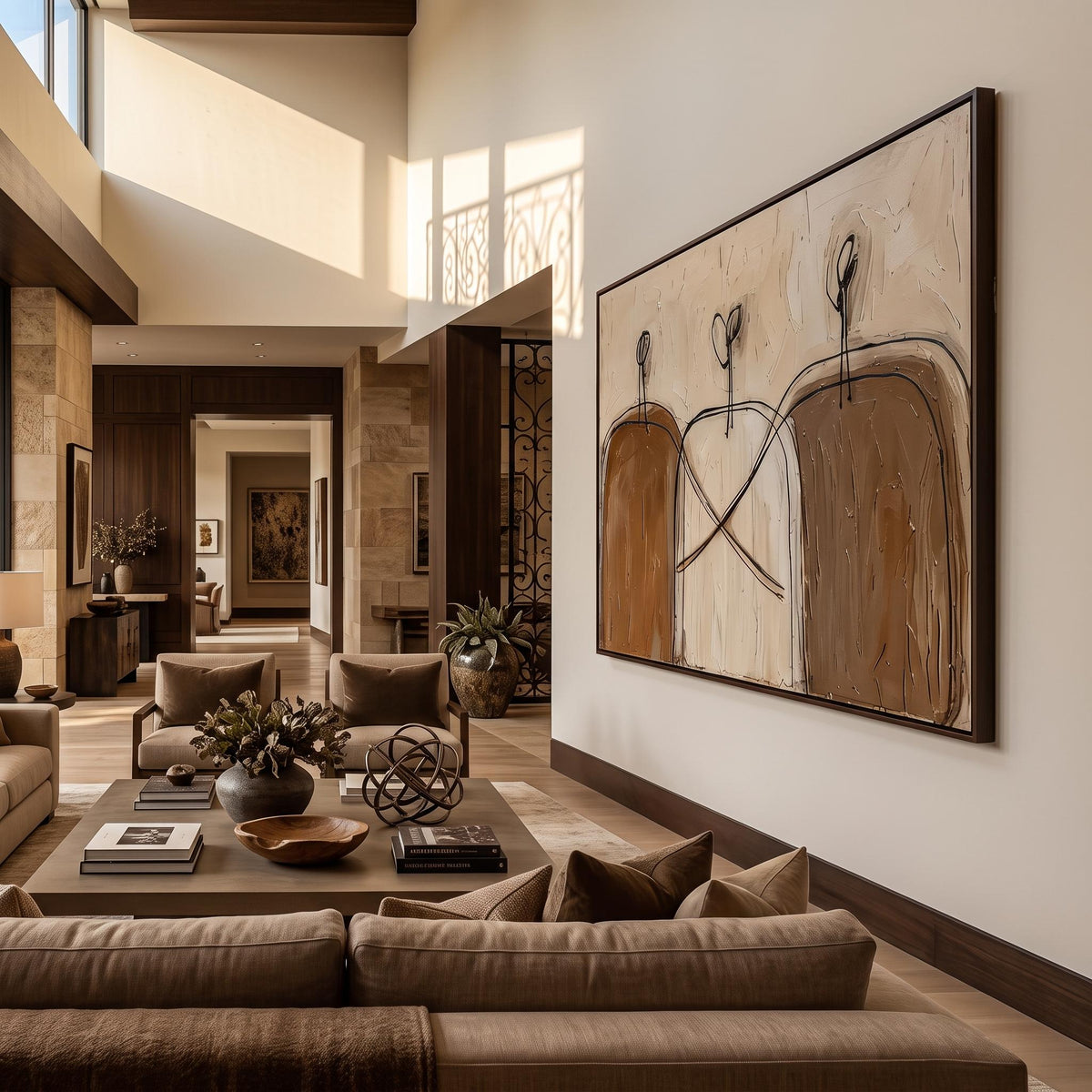 "Earthy‑Tone Minimal Abstract Figure Wall" - Modern Heavy Impasto Abstract Artwork | Brown Palette Knife Painting | Luxury Horizontal Wall Art #PT 2609