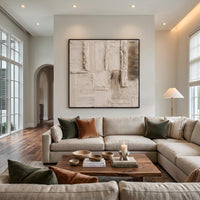 "Cream 3D Abstract" - Modern Heavy Impasto Abstract Artwork | 3D White Palette Knife Painting | Luxury Square Wall Art #PT 2624