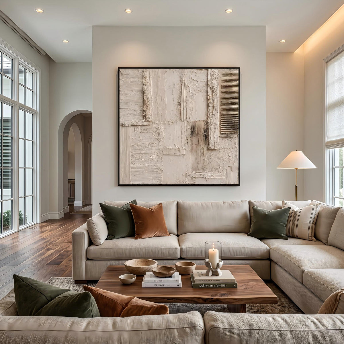 "Cream 3D Abstract" - Modern Heavy Impasto Abstract Artwork | 3D White Palette Knife Painting | Luxury Square Wall Art #PT 2624