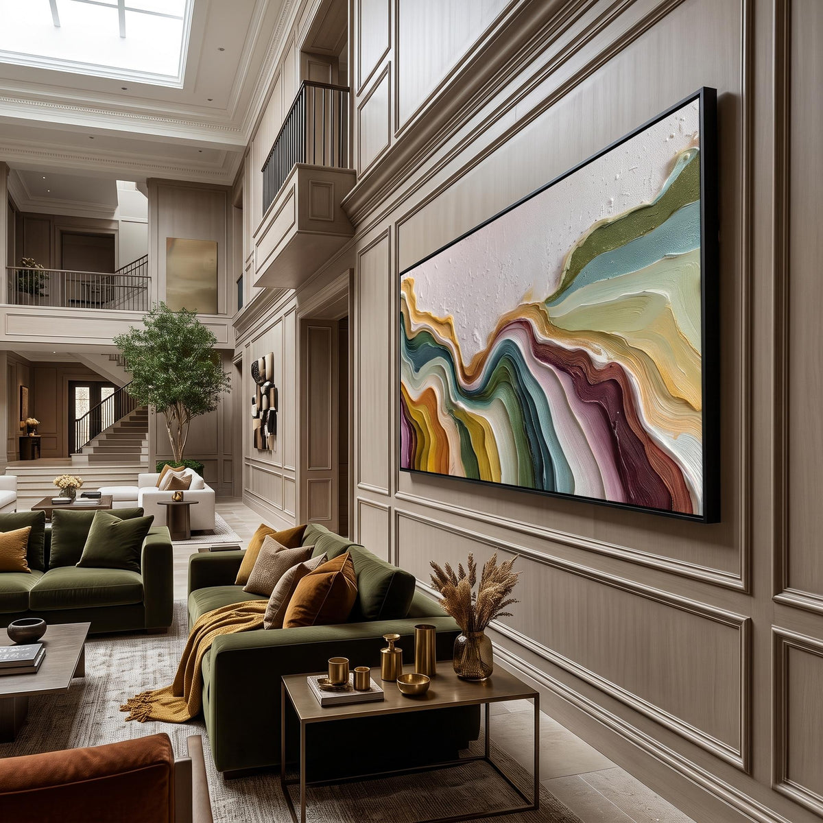 "Color Flowing Layer" - Modern Heavy Impasto Abstract Artwork | Beige Palette Knife Painting | Luxury Horizontal Wall Art #PT 2618