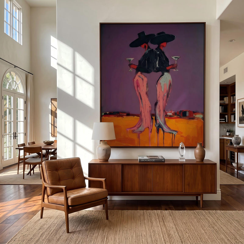 "Desert Cowgirl" - Modern Heavy Impasto Western Animal Artwork | Orange Palette Knife Painting | Luxury Vertical Wall Art #PT 2639
