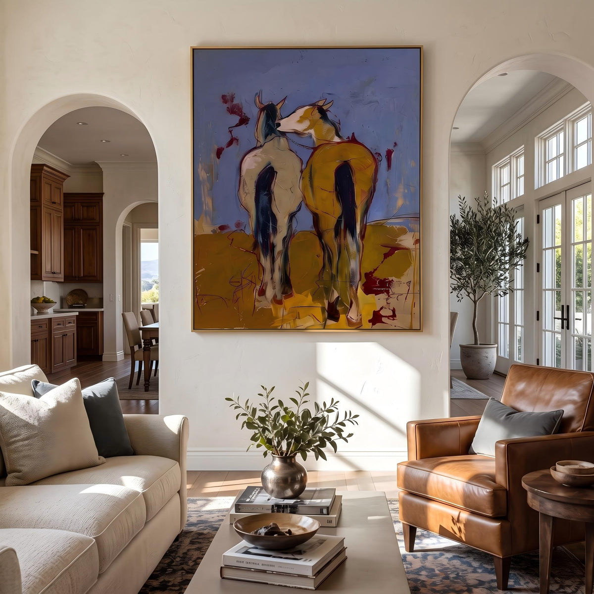 "Wild Companions" - Modern Heavy Impasto Western Animal Artwork | Yellow Palette Knife Painting | Luxury Vertical Wall Art #PT 2640