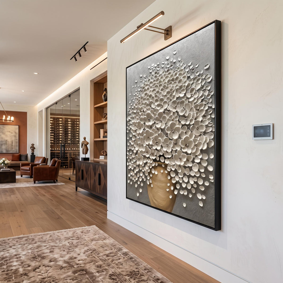 "Luxury 3D Blossom Wall" - Modern Heavy Impasto Floral Abstract | 3D Grey Palette Knife Painting | Luxury Vertical Wall Art #PT 2616