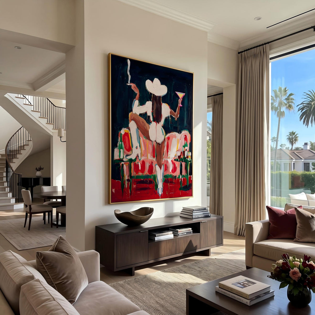 "Midnight Western Woman" - Modern Heavy Impasto Western Animal Artwork | Black & White Palette Knife Painting | Luxury Vertical Wall Art #PT 2644