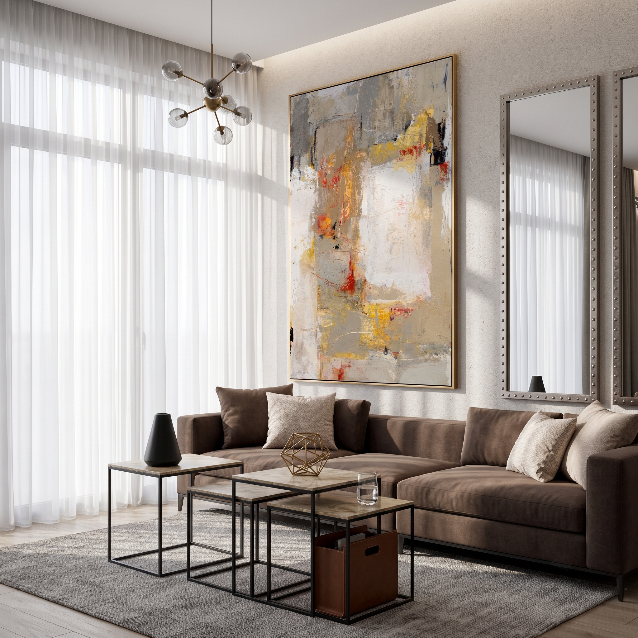 "Earthy Ochre Neutral Abstract Layers" – Modern Heavy Impasto Contemporary Abstract | 3D Warm Taupe & Fiery Russet Palette Knife Painting | Luxury Vertical Wall Art #PT 573