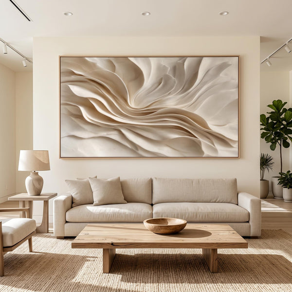 "Earthy‑Tone Soft Fold Abstract Wall" - Modern Heavy Impasto Abstract Artwork | Beige Palette Knife Painting | Luxury Horizontal Wall Art #PT 2614