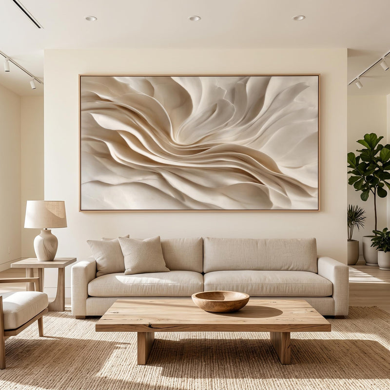"Earthy‑Tone Soft Fold Abstract Wall" - Modern Heavy Impasto Abstract Artwork | Beige Palette Knife Painting | Luxury Horizontal Wall Art #PT 2614