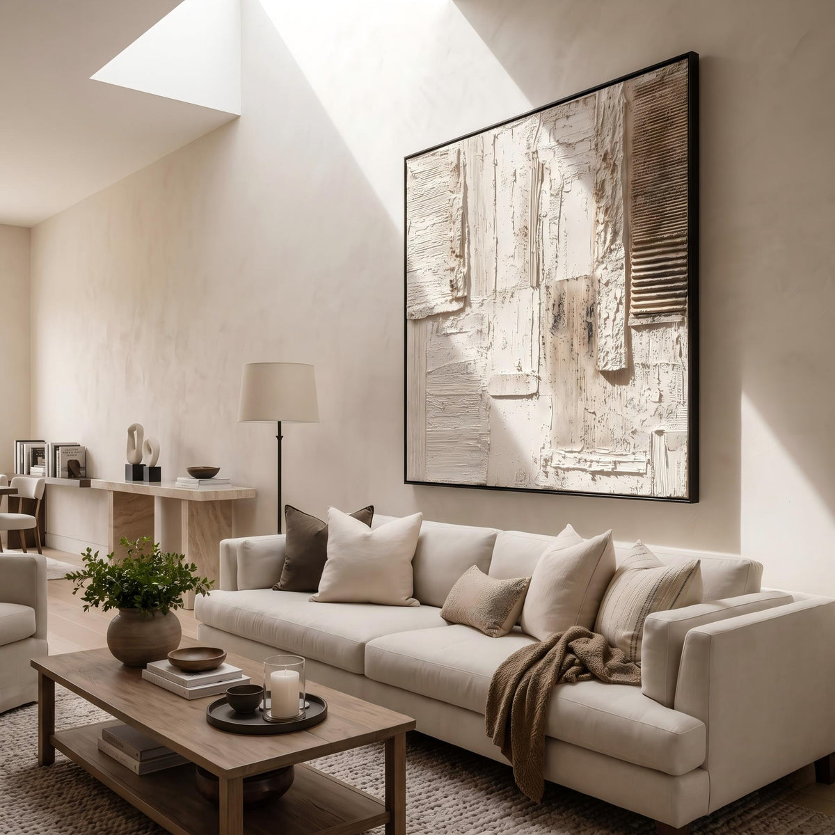 "Cream 3D Abstract" - Modern Heavy Impasto Abstract Artwork | 3D White Palette Knife Painting | Luxury Square Wall Art #PT 2624