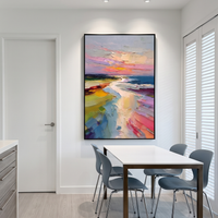 This 100% hand-painted impressionist seascape features a winding coastal path, pastel sunset light, blush pink accents, mint teal water, and richly layered palette-knife texture. Every raised stroke gives the scene depth and motion, turning an empty wall into a peaceful window toward the coast.
