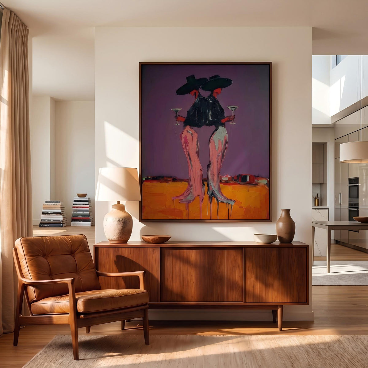 "Desert Cowgirl" - Modern Heavy Impasto Western Animal Artwork | Orange Palette Knife Painting | Luxury Vertical Wall Art #PT 2639