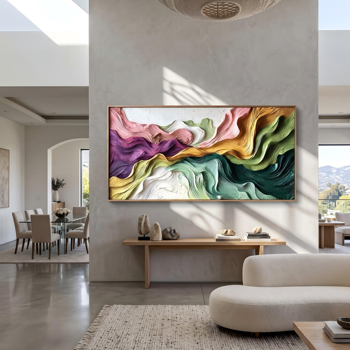 "Boho Flow Color Abstract" - Modern Heavy Impasto Abstract Artwork | Beige Palette Knife Painting | Luxury Horizontal Wall Art #PT 2605