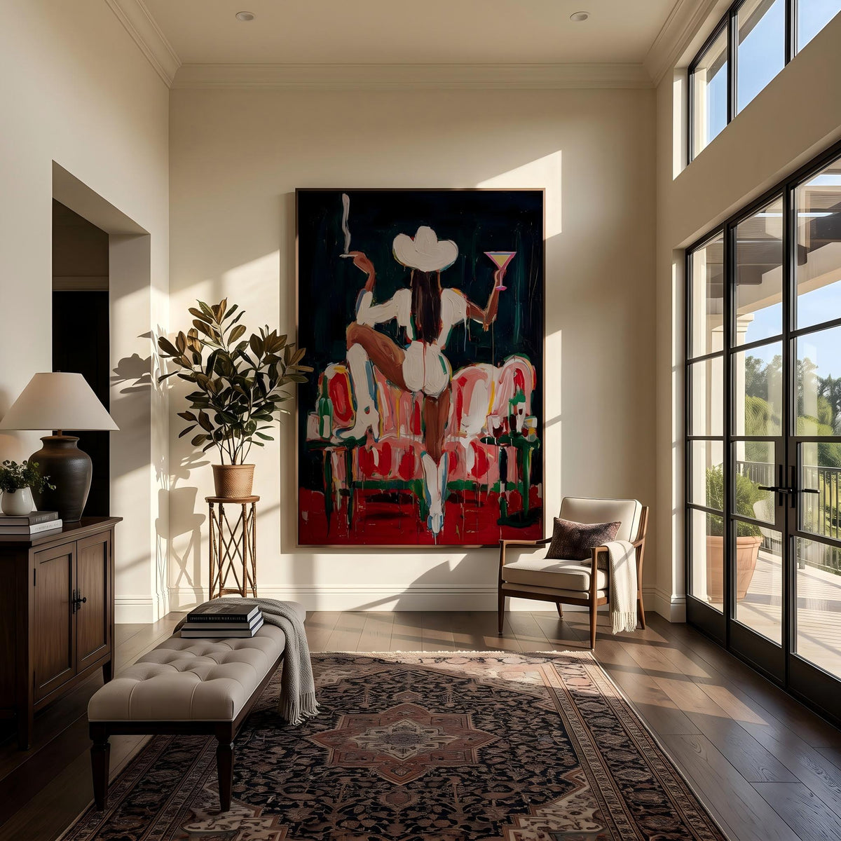 "Midnight Western Woman" - Modern Heavy Impasto Western Animal Artwork | Black & White Palette Knife Painting | Luxury Vertical Wall Art #PT 2644