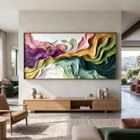 "Boho Flow Color Abstract" - Modern Heavy Impasto Abstract Artwork | Beige Palette Knife Painting | Luxury Horizontal Wall Art #PT 2605