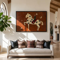 "Rust Red Stylized Horse With Moon & Stars" - Modern Heavy Impasto Western Animal Artwork | Orange Palette Knife Painting | Luxury Horizontal Wall Art #PT 2588