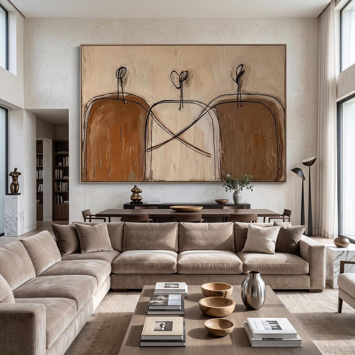 "Earthy‑Tone Minimal Abstract Figure Wall" - Modern Heavy Impasto Abstract Artwork | Brown Palette Knife Painting | Luxury Horizontal Wall Art #PT 2609
