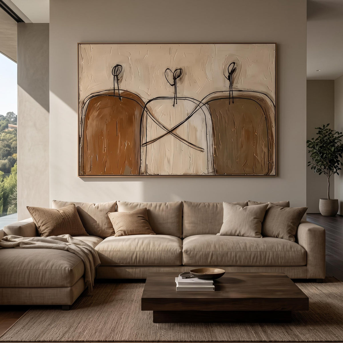 "Earthy‑Tone Minimal Abstract Figure Wall" - Modern Heavy Impasto Abstract Artwork | Brown Palette Knife Painting | Luxury Horizontal Wall Art #PT 2609
