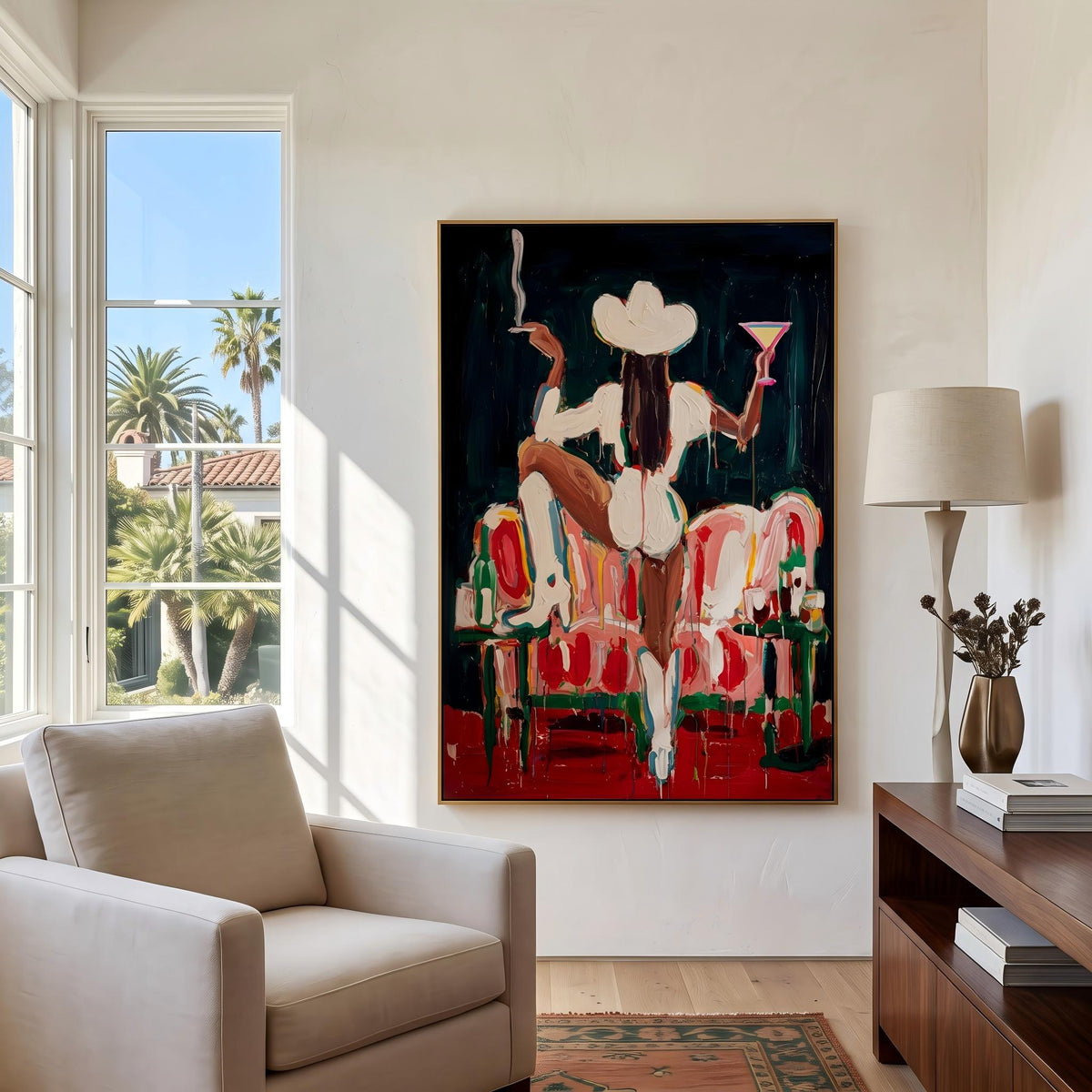 "Midnight Western Woman" - Modern Heavy Impasto Western Animal Artwork | Black & White Palette Knife Painting | Luxury Vertical Wall Art #PT 2644