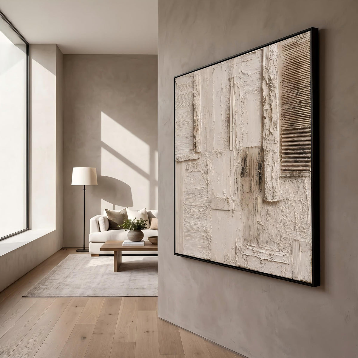 "Cream 3D Abstract" - Modern Heavy Impasto Abstract Artwork | 3D White Palette Knife Painting | Luxury Square Wall Art #PT 2624