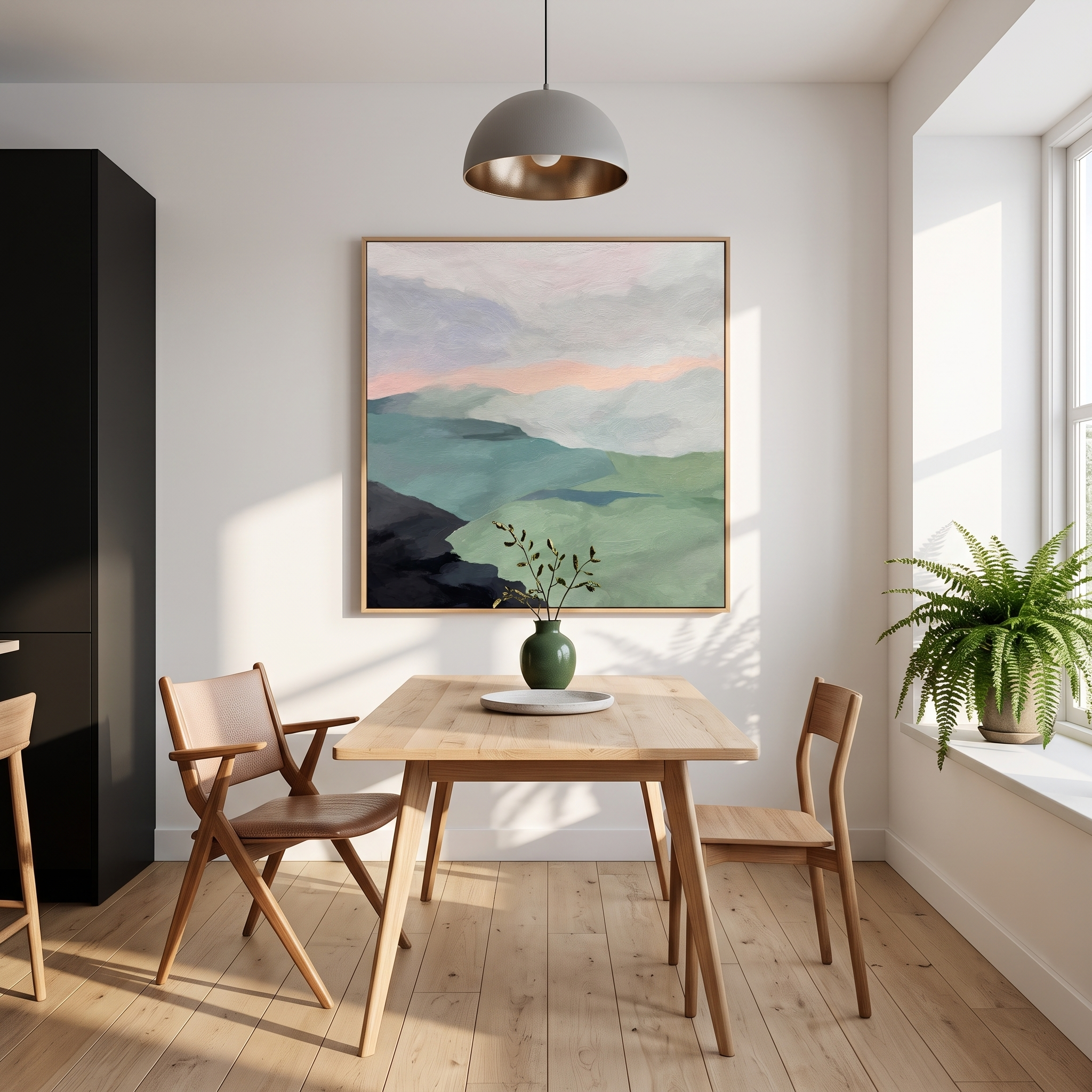 "Misty Pastel Mountain Ridges" – Modern Heavy Impasto Minimalist Landscape | 3D Sage Green & Blush Dusk Palette Knife Painting | Luxury Square Wall Art #PT 569