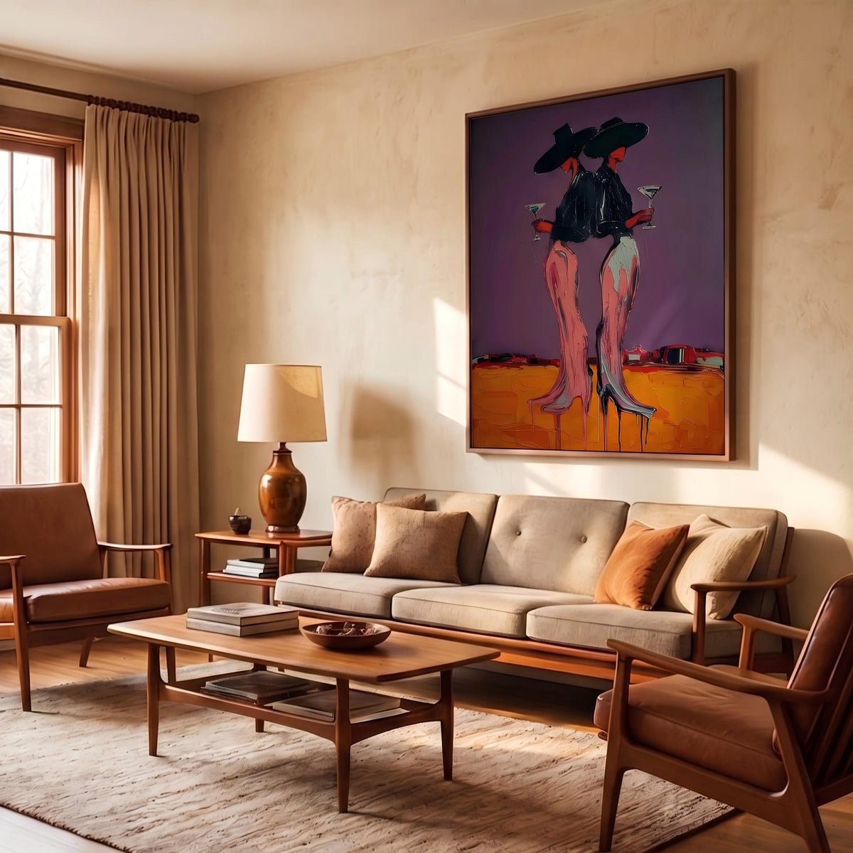 "Desert Cowgirl" - Modern Heavy Impasto Western Animal Artwork | Orange Palette Knife Painting | Luxury Vertical Wall Art #PT 2639