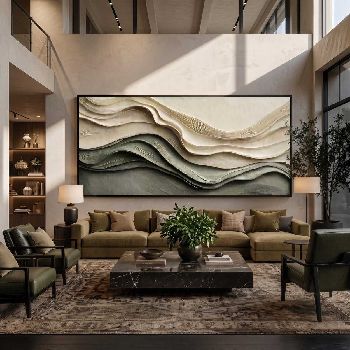"Layered Wave Abstract" - Modern Heavy Impasto Ocean Wave Seascape | Beige Palette Knife Painting | Luxury Horizontal Wall Art #PT 2600