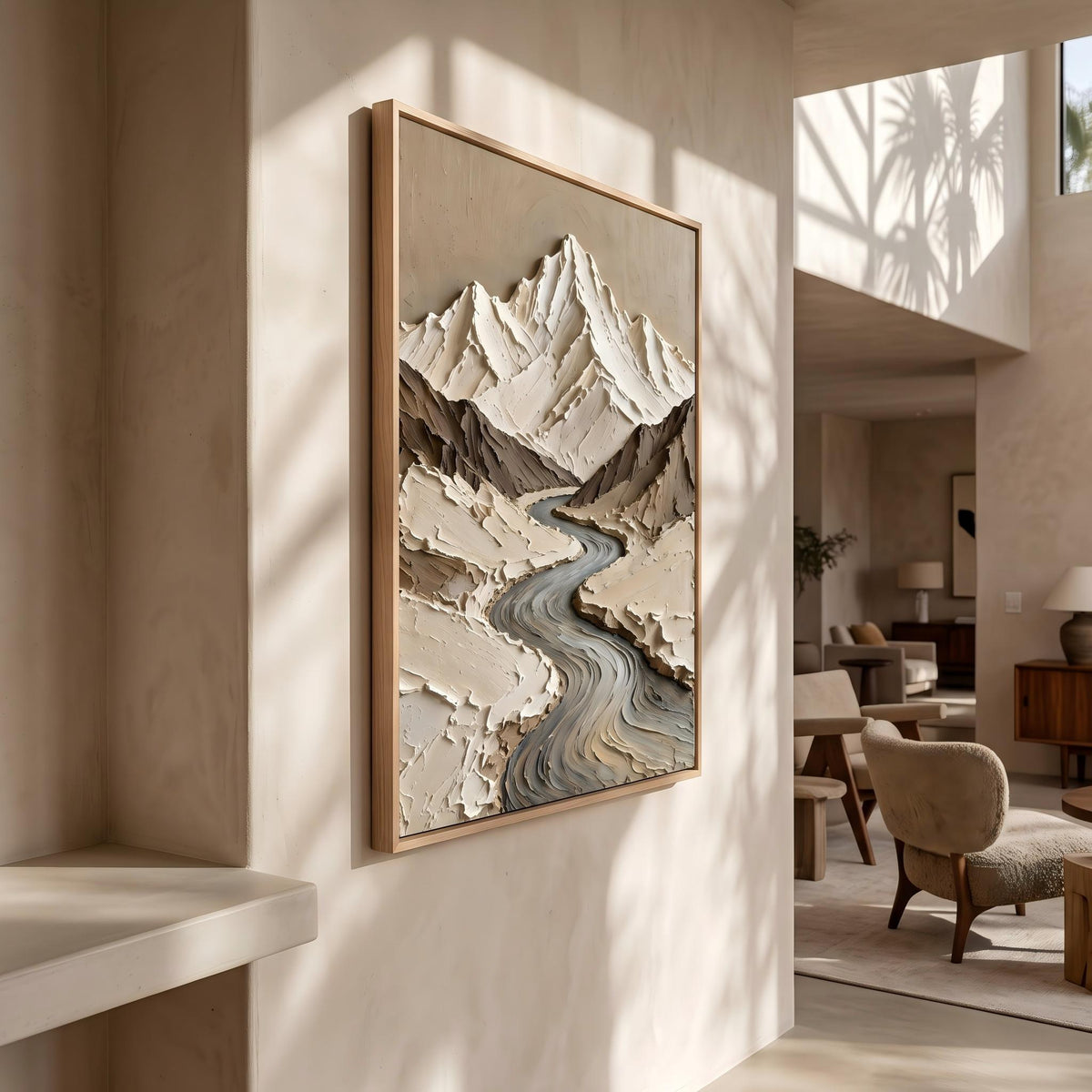 "Thick Impasto Mountain Valley" - Modern Heavy Impasto Landscape Artwork | Beige Palette Knife Painting | Luxury Vertical Wall Art #PT 2602