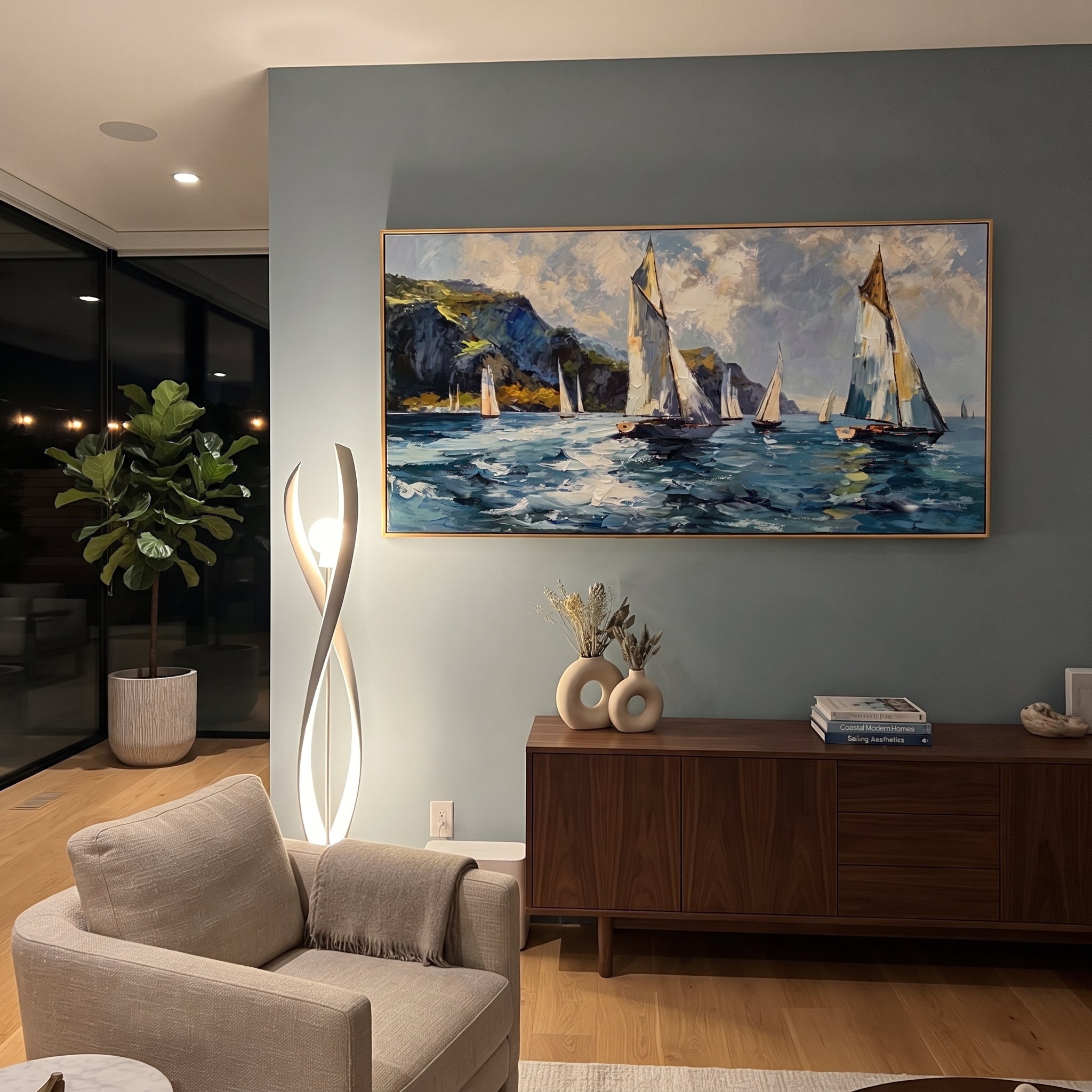 "Azure Coastal Current" is a 100% hand-painted seascape created with professional oil and acrylic paints on high-quality canvas. Its blue & white palette and visible textured strokes give every piece authentic handmade variation and tactile depth.