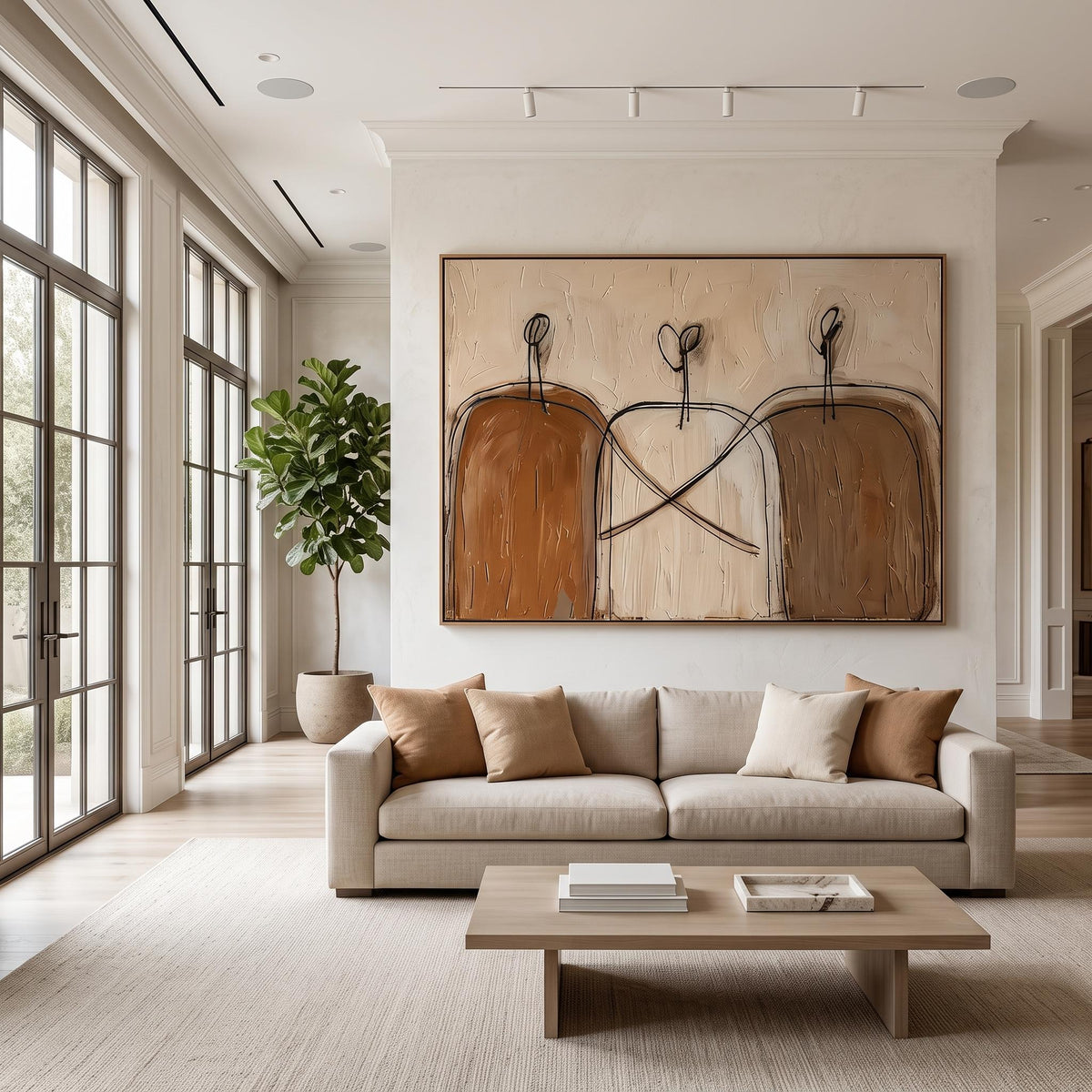 "Earthy‑Tone Minimal Abstract Figure Wall" - Modern Heavy Impasto Abstract Artwork | Brown Palette Knife Painting | Luxury Horizontal Wall Art #PT 2609