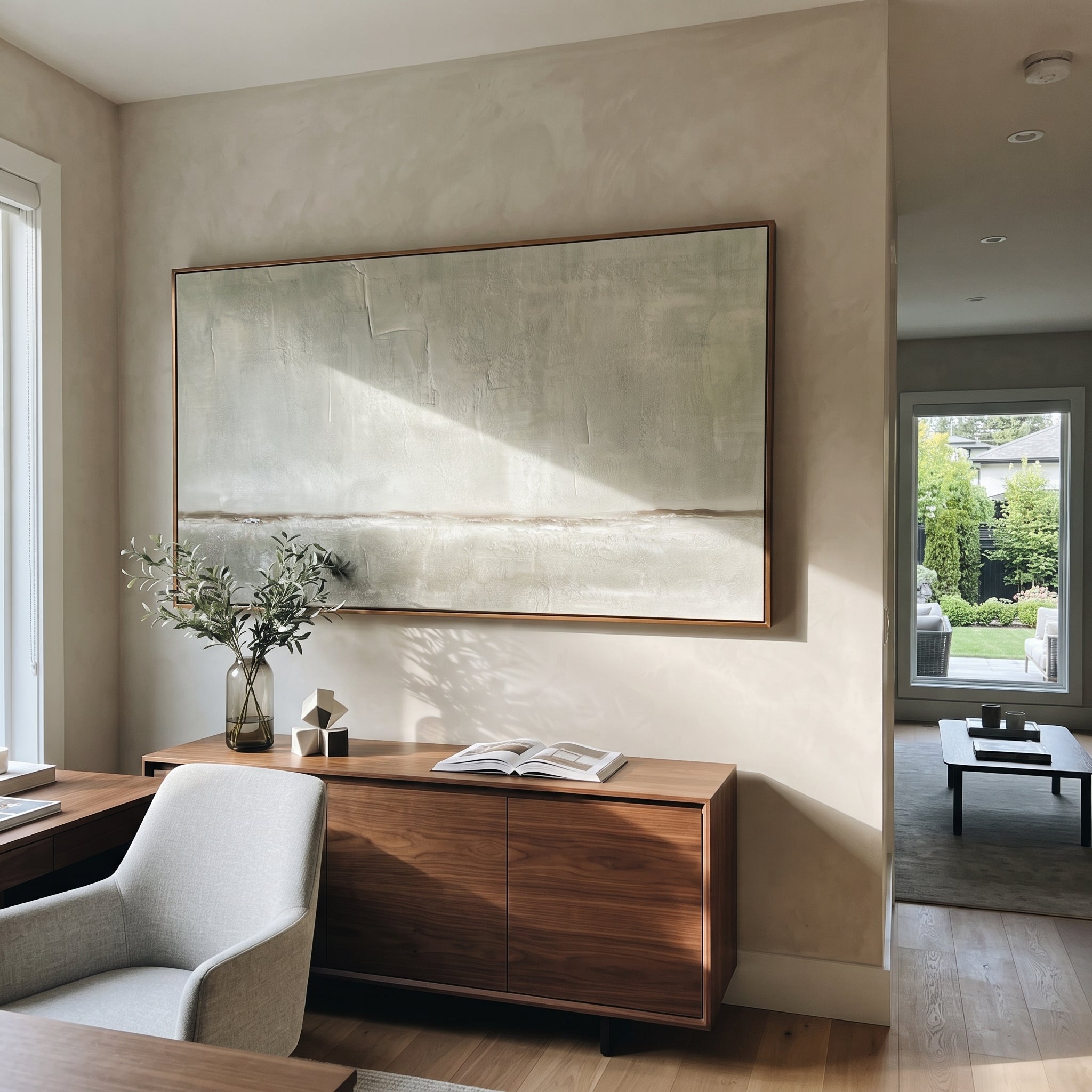 "Soft Grey Panorama" - Minimal Wabi-Sabi Abstract Painting | Grey Panoramic Canvas Art | Luxury Horizontal Wall Art #WS 193