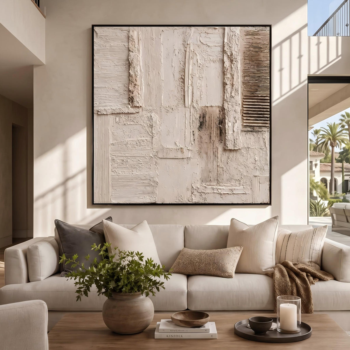 "Cream 3D Abstract" - Modern Heavy Impasto Abstract Artwork | 3D White Palette Knife Painting | Luxury Square Wall Art #PT 2624