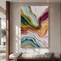"Multicolor Layer Flow Abstract Wall" - Modern Heavy Impasto Abstract Artwork | Beige Palette Knife Painting | Luxury Vertical Wall Art #PT 2621