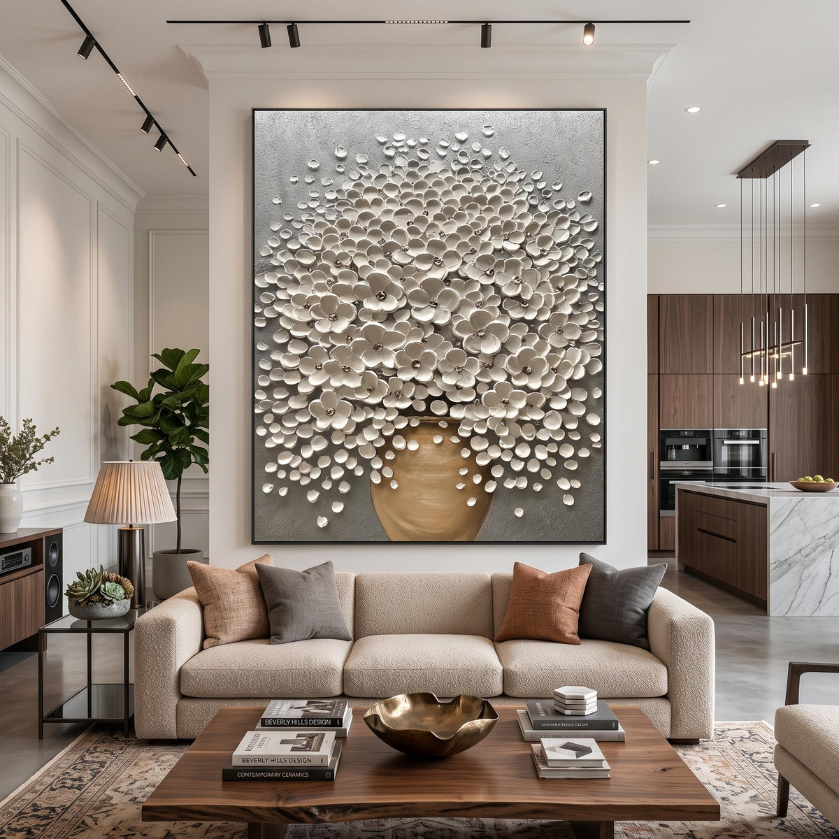 "Luxury 3D Blossom Wall" - Modern Heavy Impasto Floral Abstract | 3D Grey Palette Knife Painting | Luxury Vertical Wall Art #PT 2616