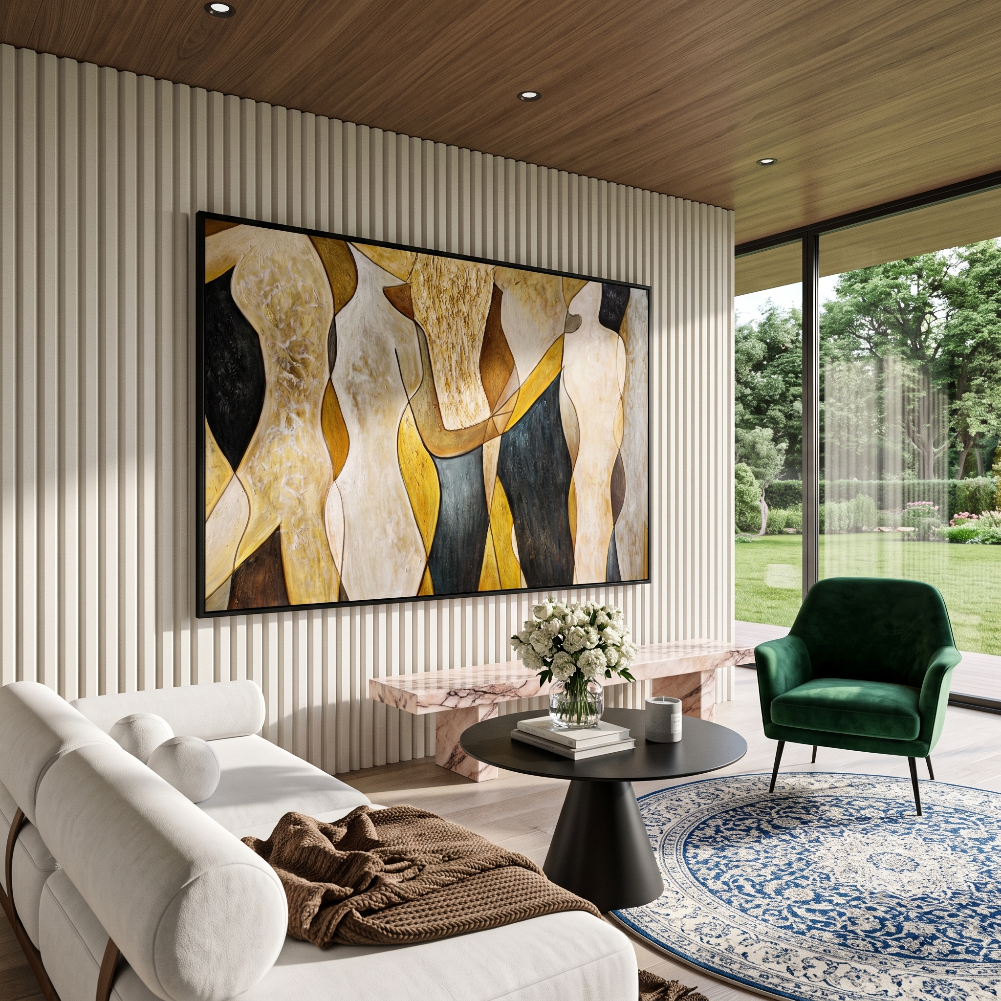 "Golden Veil Figures" - Modern Abstract Figurative Painting | Textured Neutral & Gold Canvas Wall Art | Luxury Horizontal Wall Art #PT 593