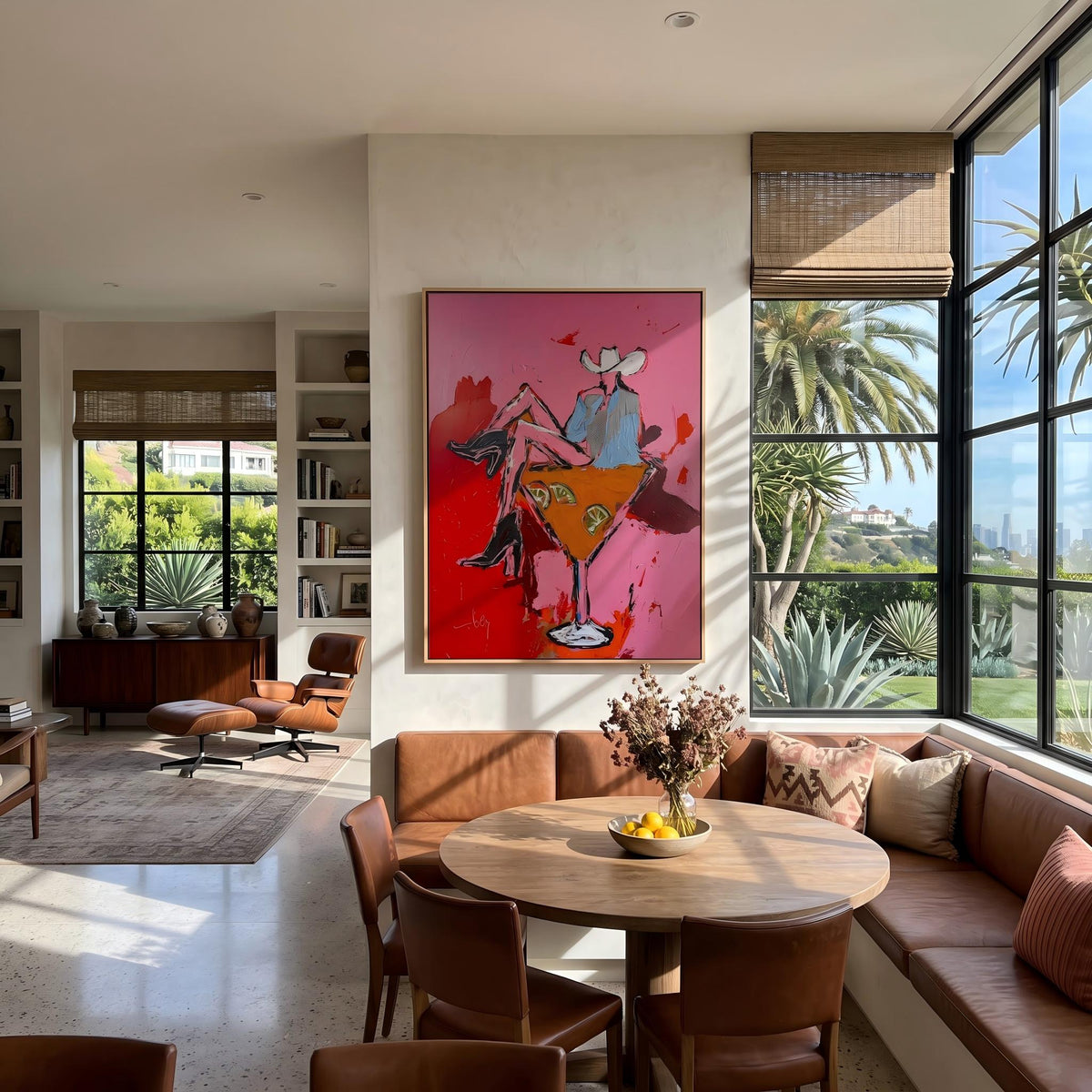 "Pink Cowgirl Cocktail" - Modern Heavy Impasto Western Animal Artwork | Pink Palette Knife Painting | Luxury Vertical Wall Art #PT 2651