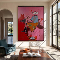 "Pink Cowgirl Cocktail" - Modern Heavy Impasto Western Animal Artwork | Pink Palette Knife Painting | Luxury Vertical Wall Art #PT 2651