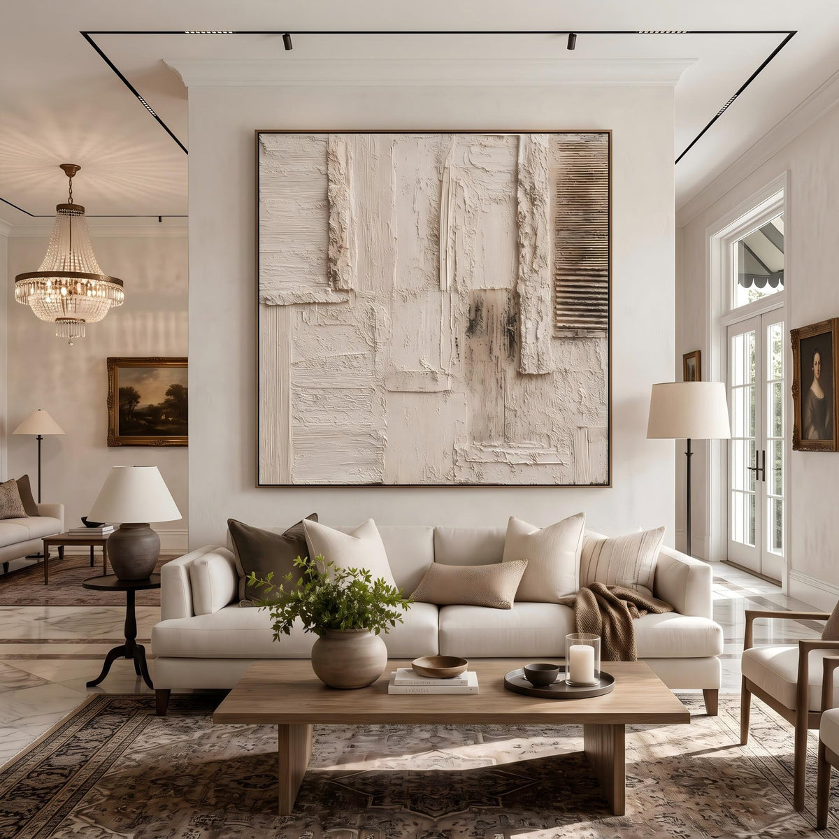 "Cream 3D Abstract" - Modern Heavy Impasto Abstract Artwork | 3D White Palette Knife Painting | Luxury Square Wall Art #PT 2624