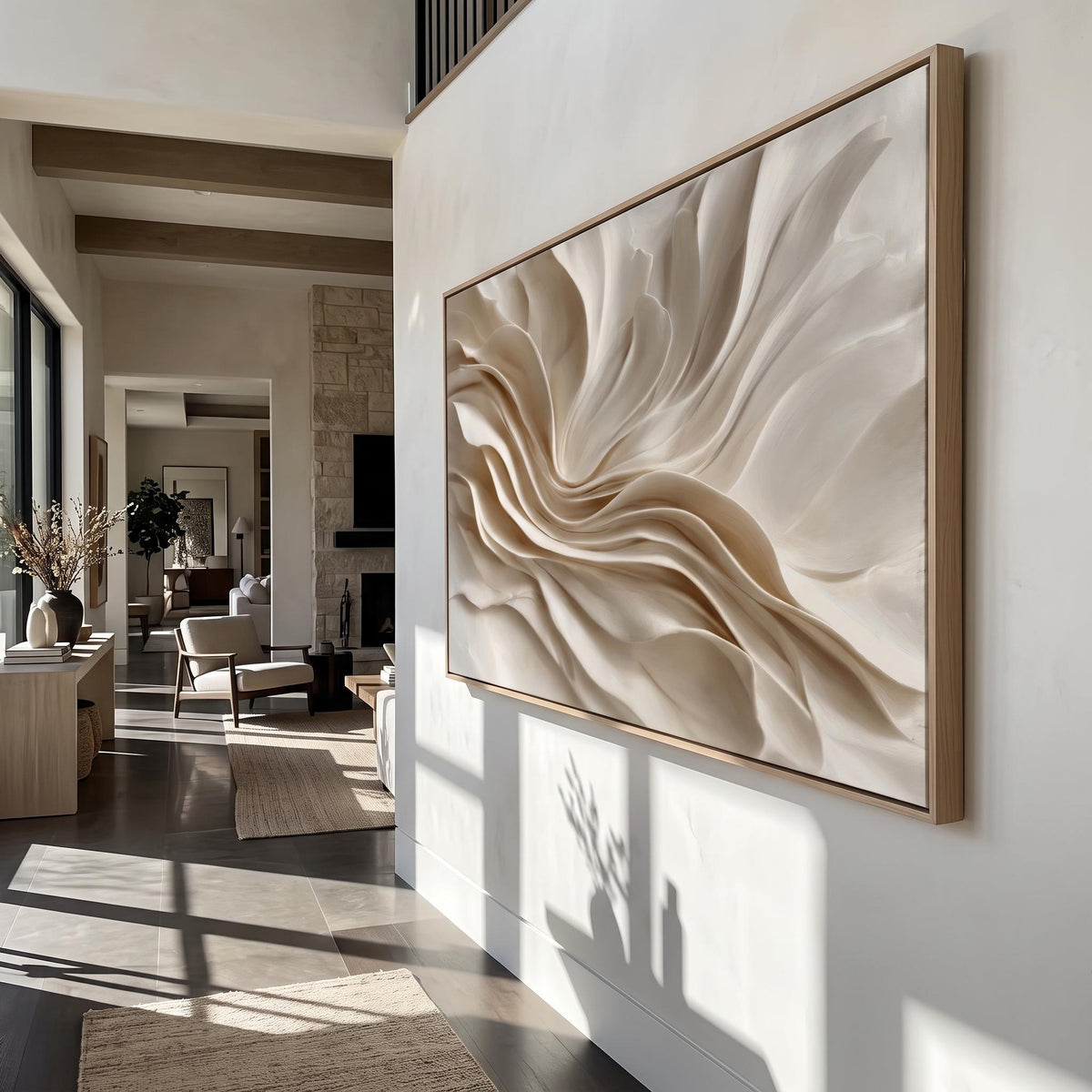 "Earthy‑Tone Soft Fold Abstract Wall" - Modern Heavy Impasto Abstract Artwork | Beige Palette Knife Painting | Luxury Horizontal Wall Art #PT 2614