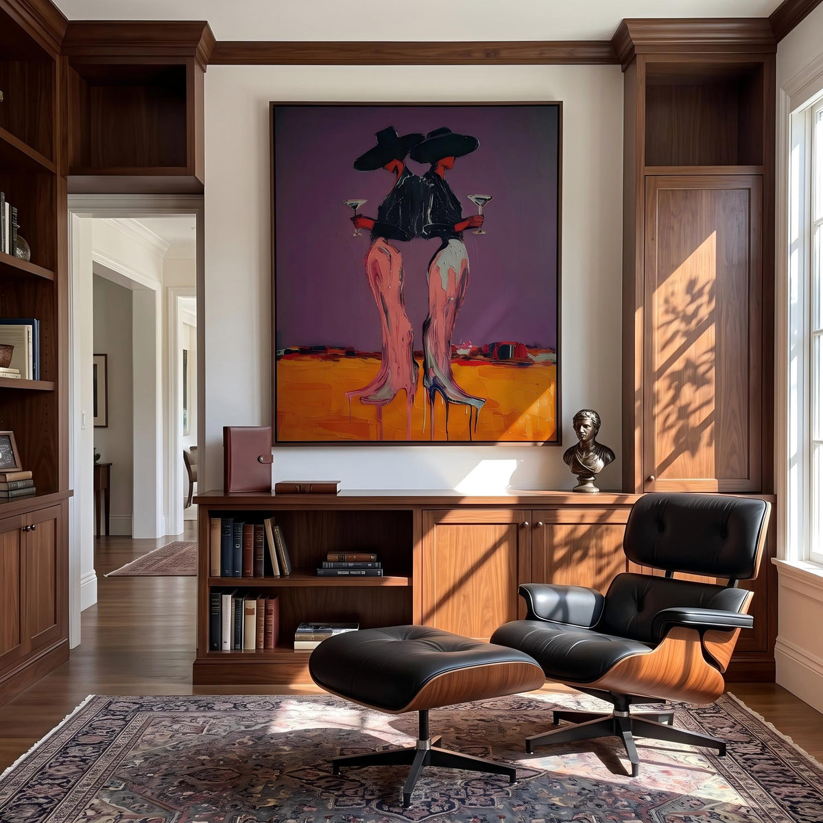"Desert Cowgirl" - Modern Heavy Impasto Western Animal Artwork | Orange Palette Knife Painting | Luxury Vertical Wall Art #PT 2639