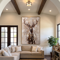 "Majestic Textured Stag Portrait" – Modern Heavy Impasto Wildlife Figurative | 3D Sepia Bronze & Warm Beige Palette Knife Painting | Luxury Vertical Wall Art #AN 152
